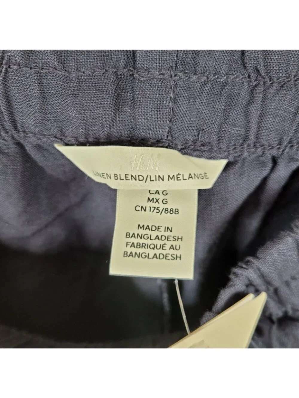 NEW H&M Blue Linen Wide-Leg Pants Large Drawstring Elastic Waist Navy Pull On